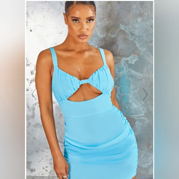 PrettyLittleThing Blue Ruched Cut Out Mini Dress - Picture 1 of 2